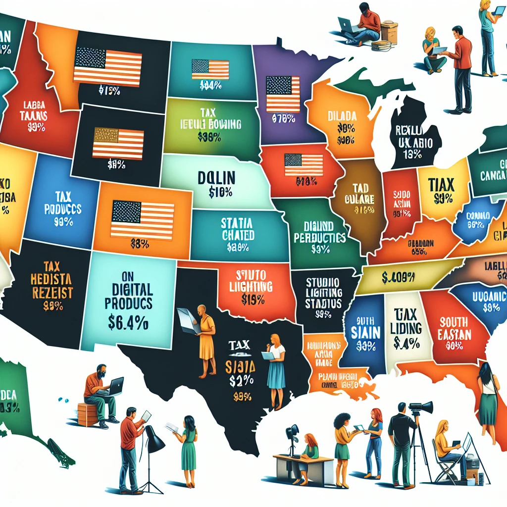 US map with tax percentages for digital products