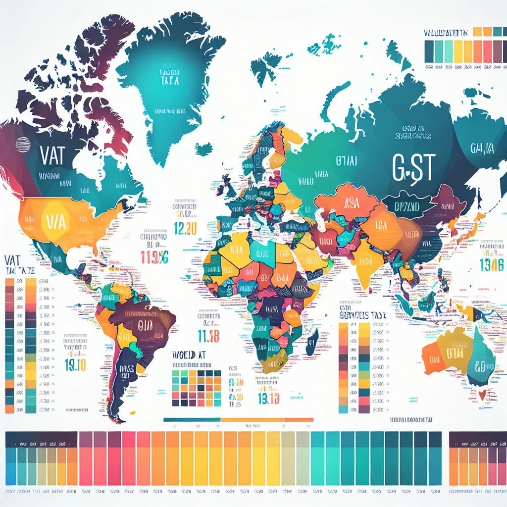 World map highlighting different VAT/GST rates